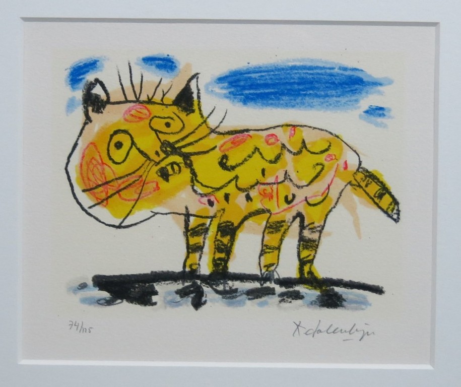Kees Salentijn: Litho, Poes - Ingelijst verkocht voor € 50!
