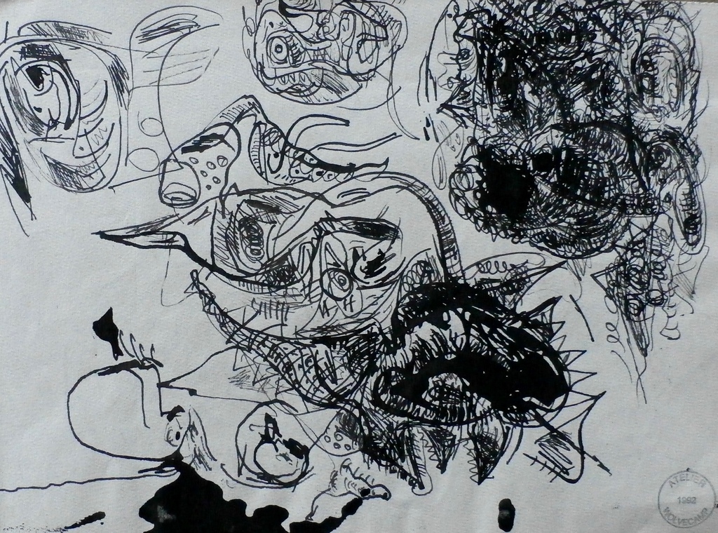 Theo Wolvecamp - inkttekening aan 2 zijden tekening - 1992 kopen? Bied vanaf 250!