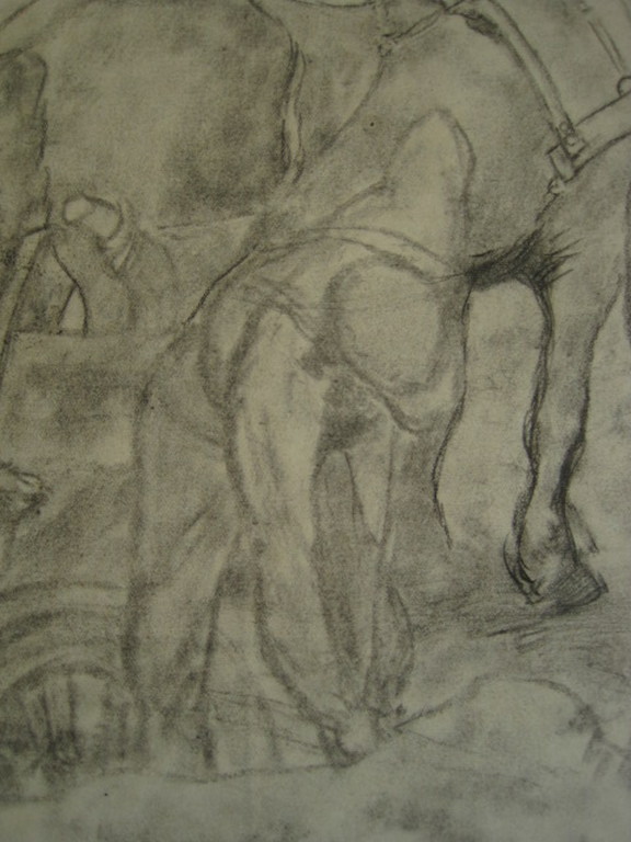 Larense School Frans Boers 1914-1987 tekening "boer en paarden" ca. 1950 kopen? Bied vanaf 1!