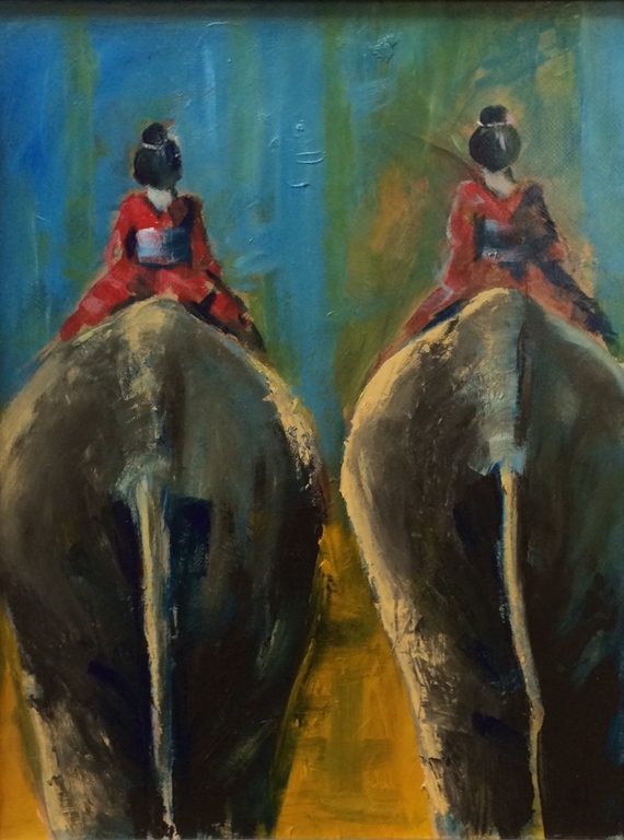 Gerda Onnes origineel schilderij " Olifanten " kopen? Bied vanaf 150!