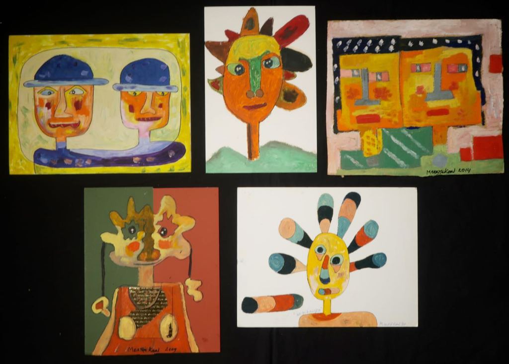 Lot met 5x olieverf en collage op karton van Meertje Kaal kopen? Bied vanaf 1!