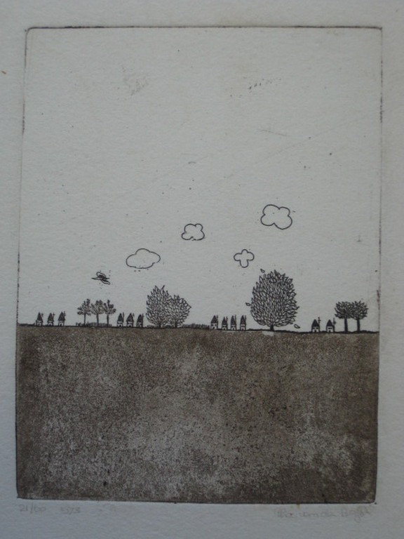 gesigneerde vroege (1973) 1973minimalistische ets van Thea van den Bergh (1939)  kopen? Bied vanaf 1!