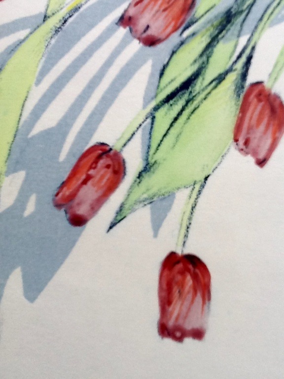 Gerard J Vollenbrock, lithografie/aquarel, Vallende Tulpen kopen? Bied vanaf 30!