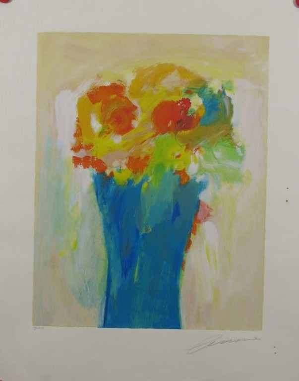 Eugene Brands: Zeefdruk, Blauwe vaas kopen? Bied vanaf 150!