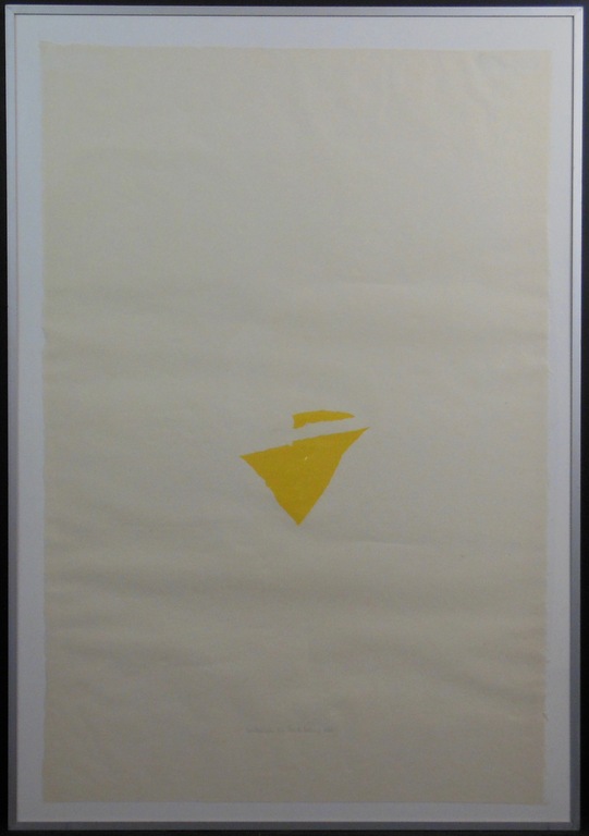 Cees Andriessen: Houtsnede, Abstract geel -Ingelijst verkocht voor € 40!