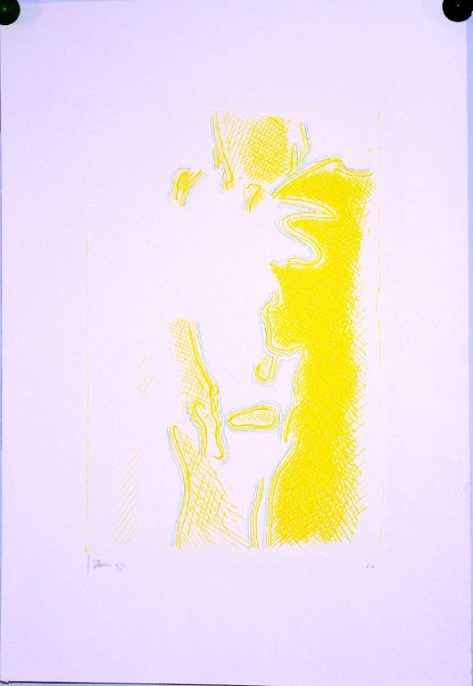 Jaap Hillenius: Kleurenlitho. Compositie met geel verkocht voor € 35!