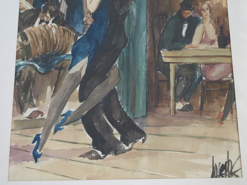 Argentijnse kunstenaar : Gouache , Tango 1 - gesigneerd & ingelijst -74 x 56 cm kopen? Bied vanaf 1!