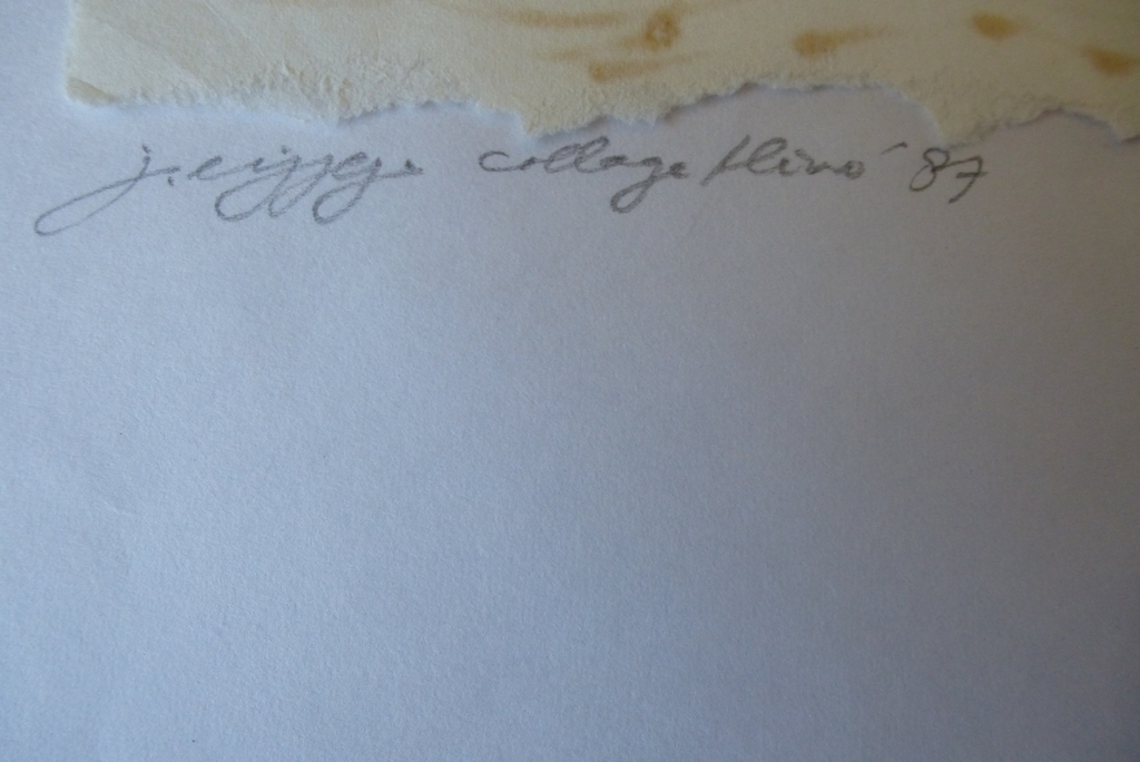 Onbekende kunstenaar, collage, 1987, handgesigneerd kopen? Bied vanaf 1!