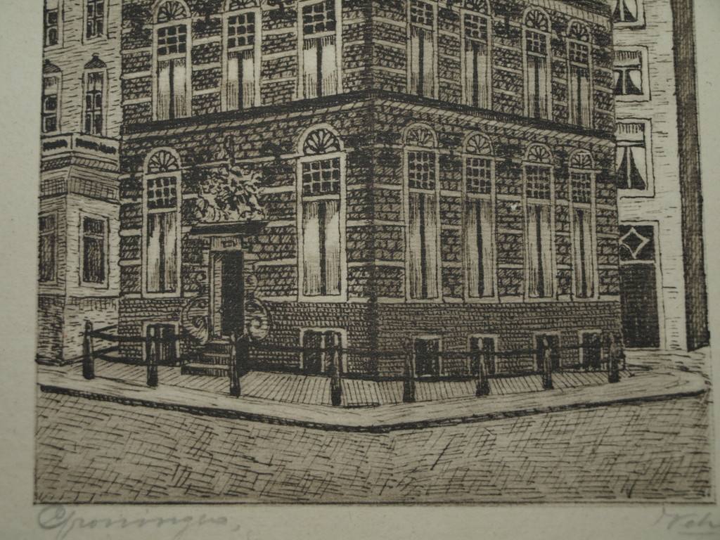 Onduidelijke signatuur - Ets – Het Goudkantoor Groningen – Ingelijst - Oud kopen? Bied vanaf 1!