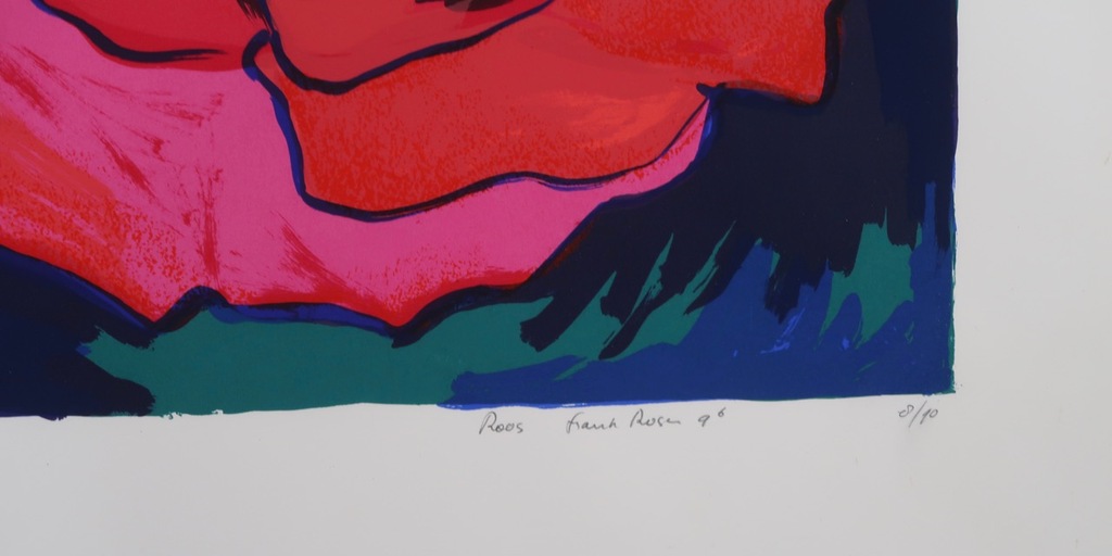 Frank Rosen: Zeefdruk, Roos - Ingelijst kopen? Bied vanaf 35!