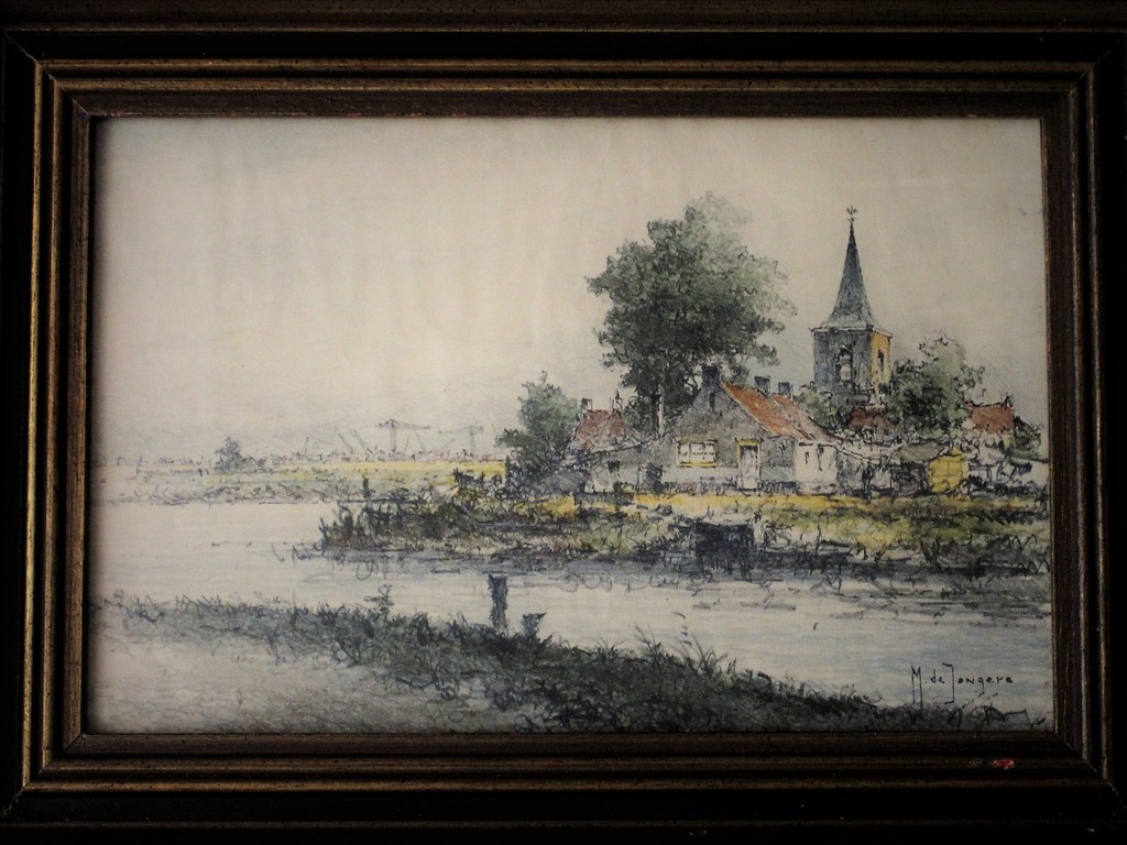 Impress. Aquarel van Rotterdammer Marius Drulman (1912-1977) Kortenhoef ?  kopen? Bied vanaf 1!