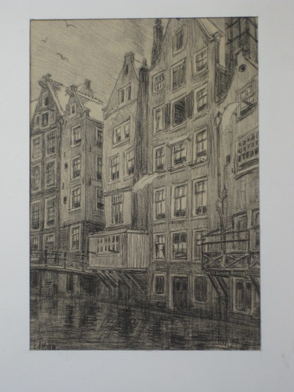 Originele gs.houtskooltekening "Amsterdam Kolkje" door Louis Landre 1875-1952   kopen? Bied vanaf 1!