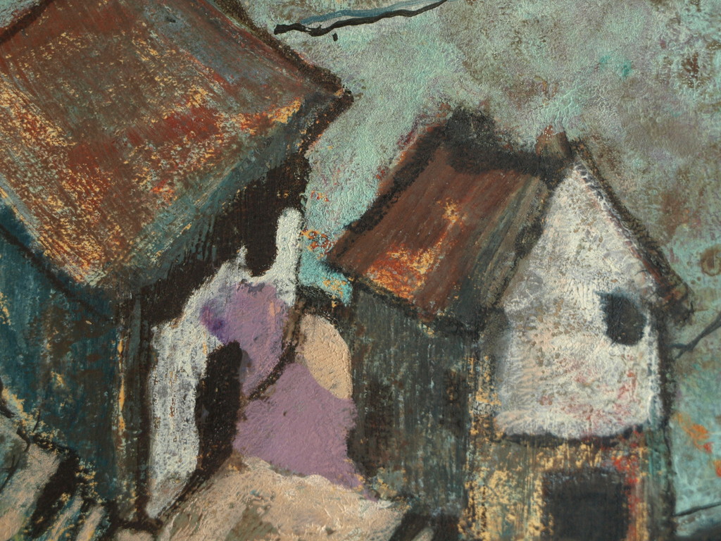 Olieverf op papier – Landschap met huizen – ingelijst – ca 1e helft 20e eeuw kopen? Bied vanaf 1!