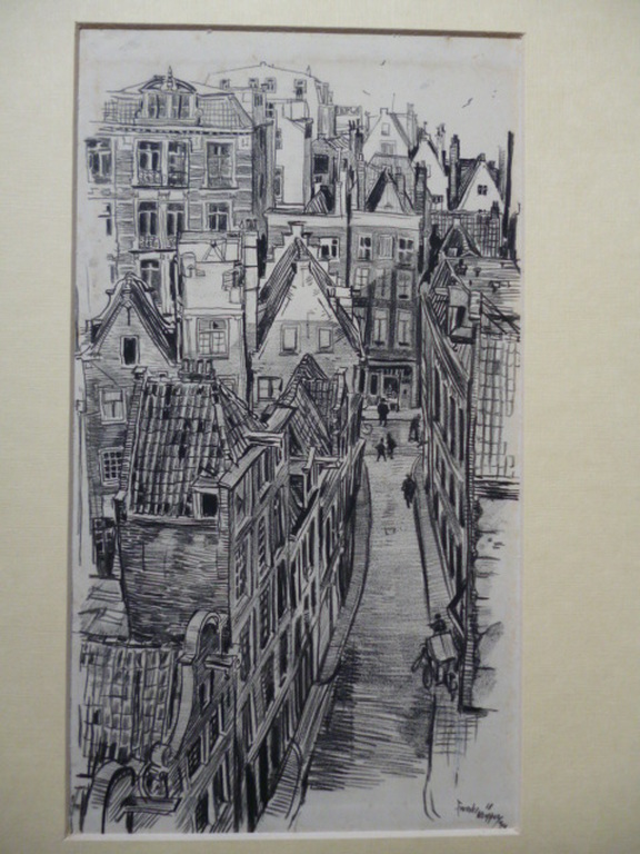 Albert Johan Funke Küpper - houtskooltekening - Stadsgezicht verkocht voor € 90!