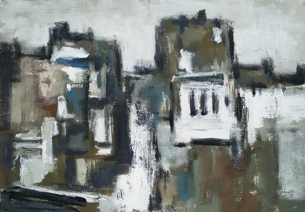 Jelle Hoogstra - Expressionistische nederzetting, gouache verkocht voor € 95!