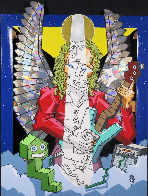 Kriki: Acryl en cd's op doek, Z.T. II (groot) kopen? Bied vanaf 400!