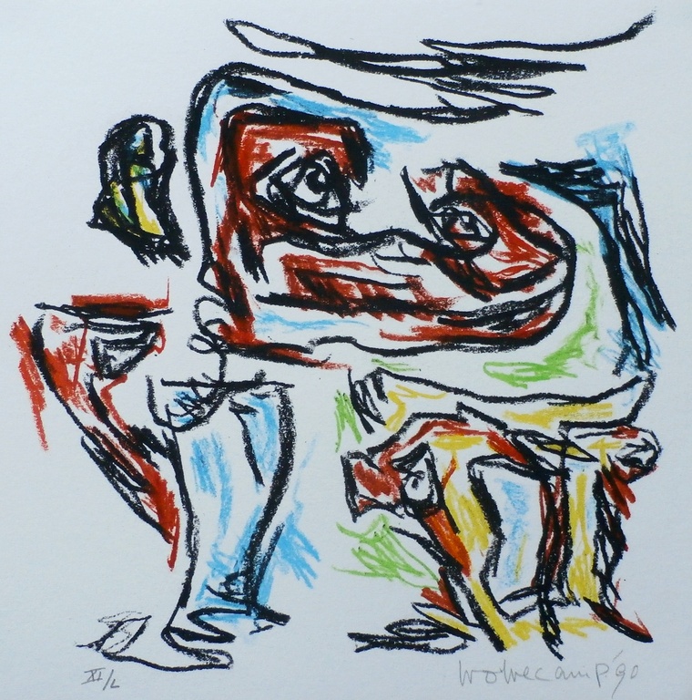 Theo Wolvecamp - zeefdruk: dansend paar - 1990 verkocht voor € 150!