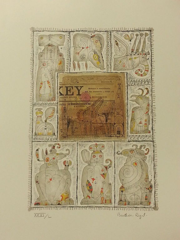 Bernard Berthois-Rigal, "Ils sont la", handgesigneerde lithografie met unica  verkocht voor € 160!