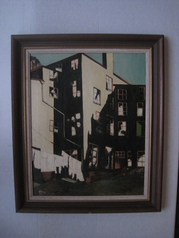 Oud olieverf "Amsterdam stadsgezicht Oostelijke Eilanden" gesigneerd ca. 1950 verkocht voor € 70!