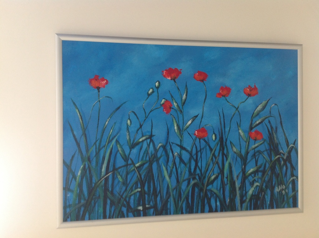 Roel Hofman, olieverfschilderij, Japans Klaprozenveld kopen? Bied vanaf 60!