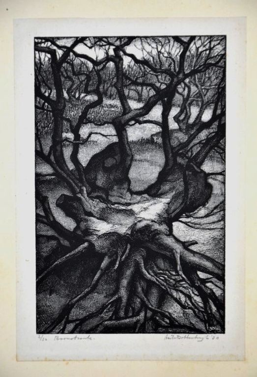 Aart van Dobbenburgh: 2 litho's, Boomstronk en geboorte van zoon Arnold kopen? Bied vanaf 1!