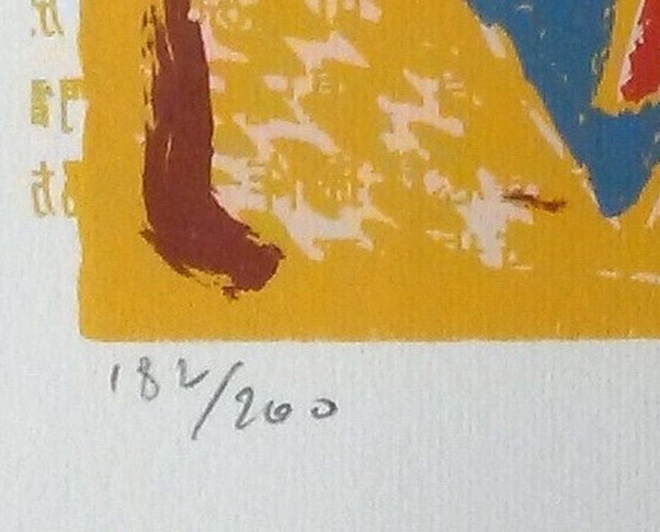 Dominique Chan - Vrouw op rode stoel  - zeefdruk - ingelijst kopen? Bied vanaf 30!