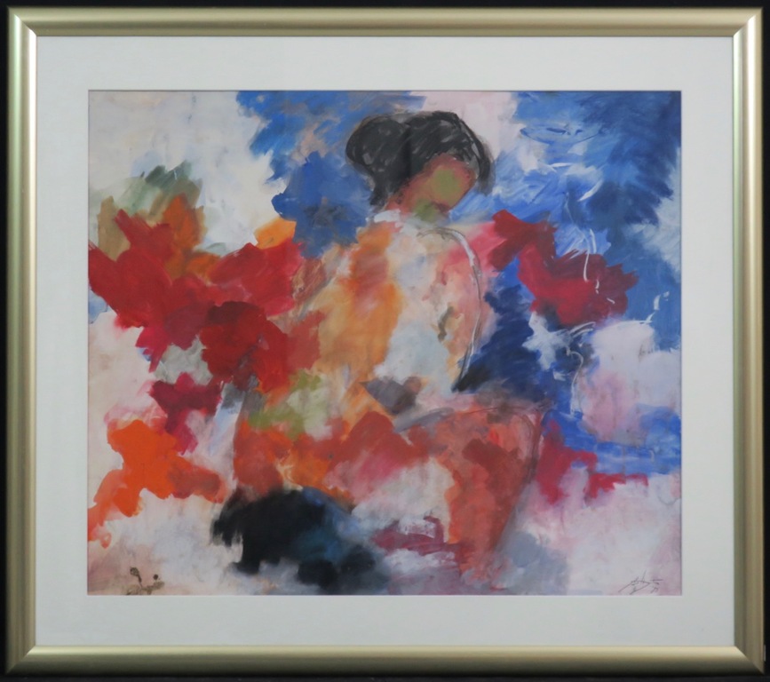 Jelle Hoogstra: Gouache, Vrouw - Ingelijst verkocht voor € 150!