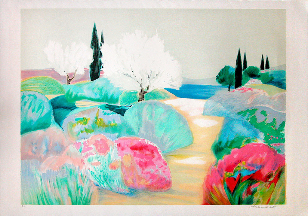 Claude Hemeret, ‘Jardin en été’, lithografie, handgesigneerd	 kopen? Bied vanaf 85!