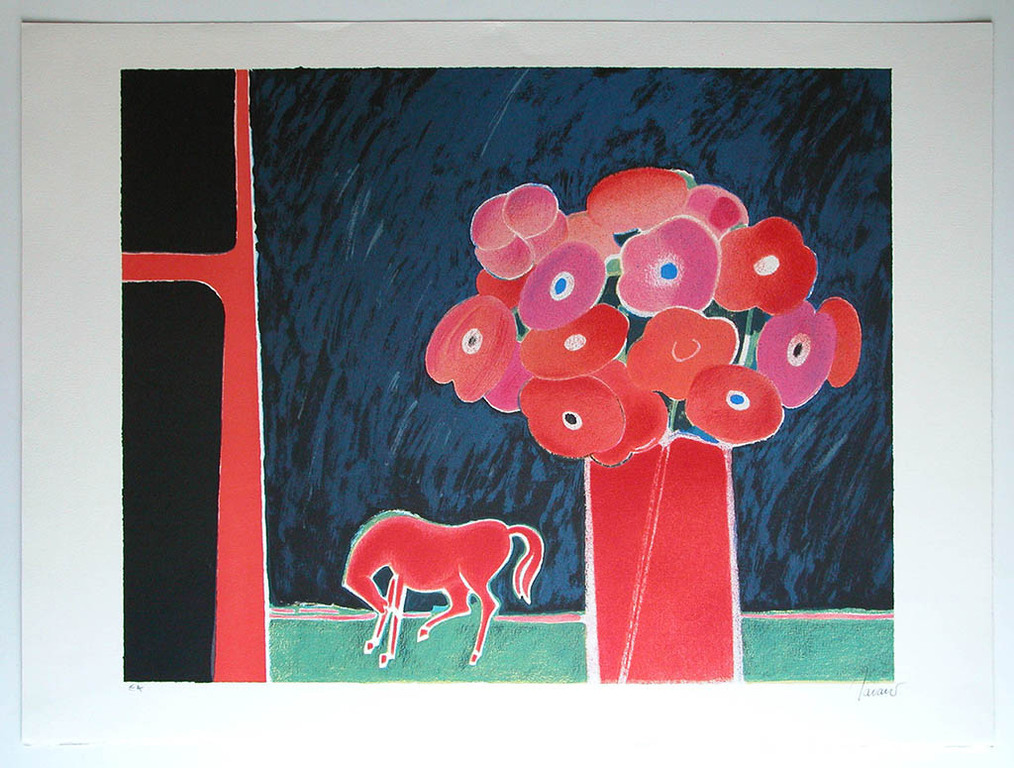 Albert Zavaro, ‘Le bouquet rouge’ - originele kleurenlitho, handgesigneerd, ed.  kopen? Bied vanaf 65!
