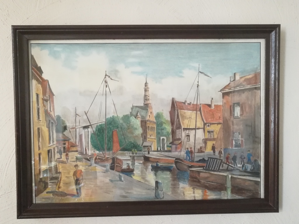 Dierickx Raymond 1904 - 1978 - pastel op karton - Hollands havenzicht van weleer kopen? Bied vanaf 30!