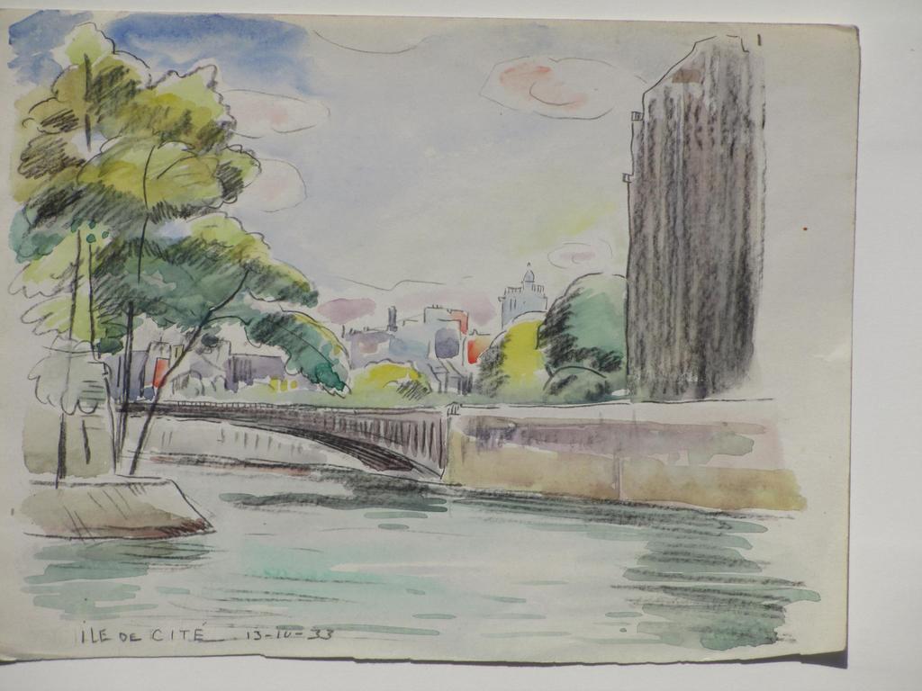 Han Krug, Parijs, Ile de Cité 1933, Aquarel kopen? Bied vanaf 40!