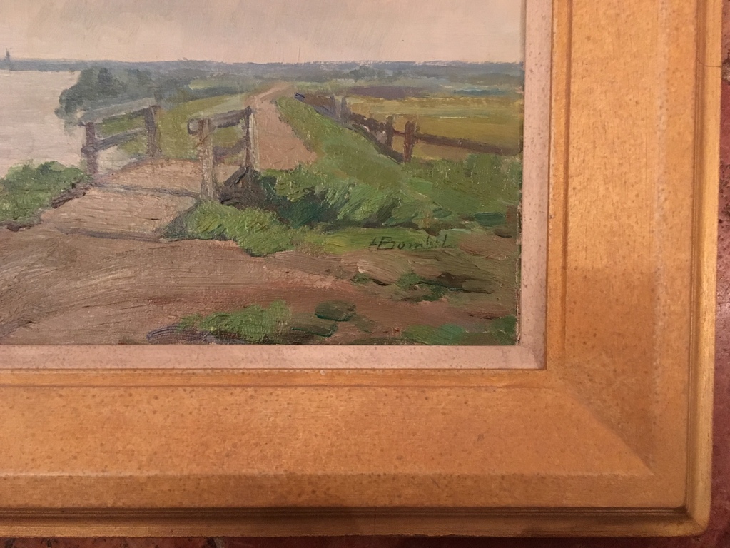 Bomhof; olie op doek, landschap uiterwaarden bij Zwolle kopen? Bied vanaf 450!