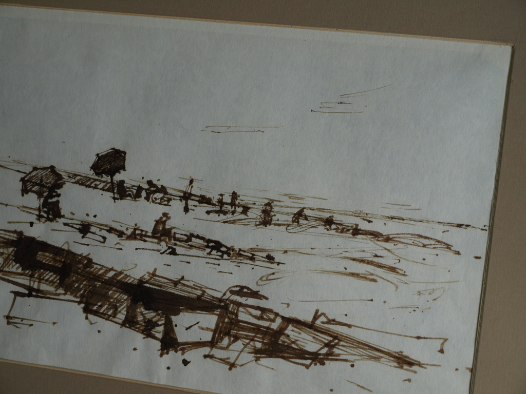 Theodoor Heynes : Sepia pentekening - Strandleven – Gesigneerd - ca 1970 kopen? Bied vanaf 50!