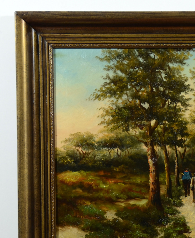 H.H. Ros (1870 - 1954) - Haagse Bos - "Zandweg met bomen, boer. paard en wagen". kopen? Bied vanaf 60!