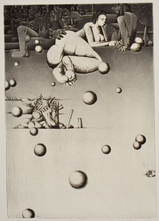 Stanislaw Wejman: Ets. On the Beach. verkocht voor € 70!