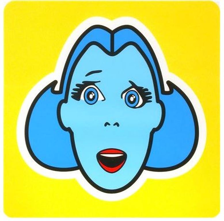 Ottograph: Zeefdruk, Blue Girl Geel -Ingelijst verkocht voor € 75!