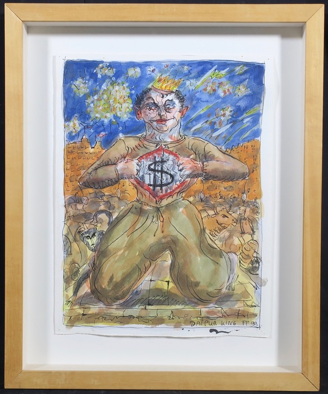 Frans Franciscus: Pen en Aquarel, Jaipur King - Ingelijst verkocht voor € 70!