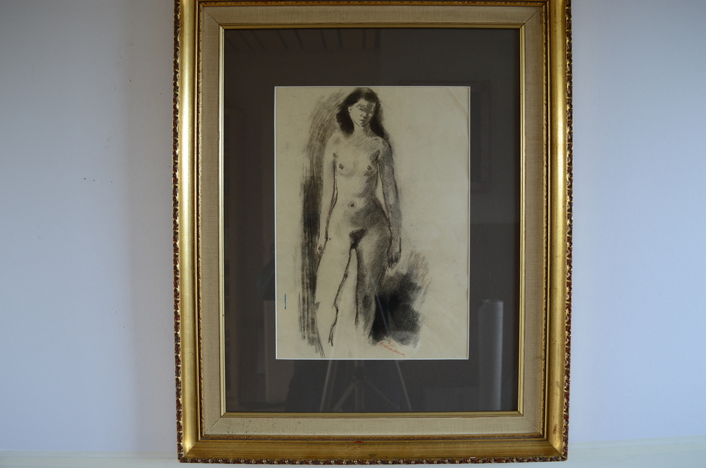 Theo Beerendonk, staand naakt, krijt 28x40 (55x69)  kopen? Bied vanaf 80!
