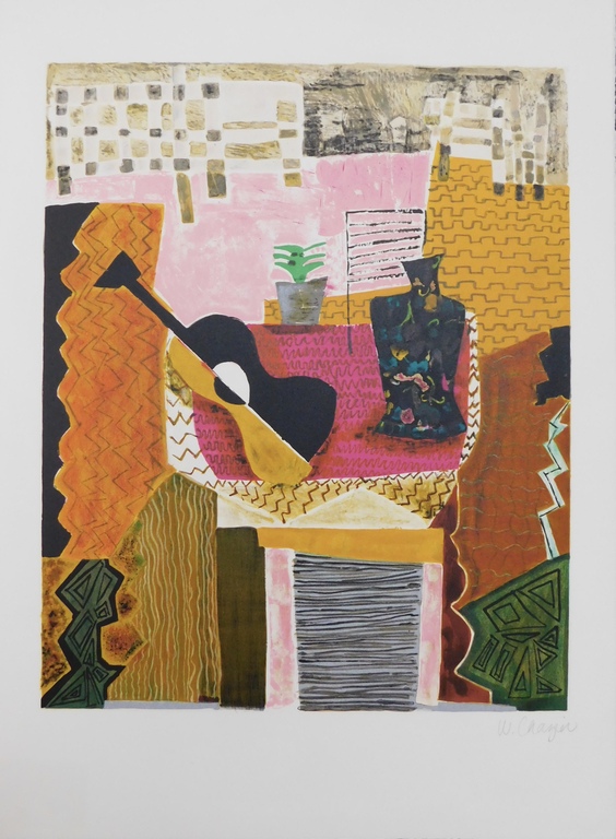 Wendy Chazin - Kleurenlitho - Composition with Guitar kopen? Bied vanaf 35!