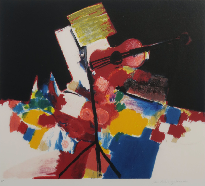 Jan Peter van Opheusden: Zeefdruk, Viool - Ingelijst kopen? Bied vanaf 50!