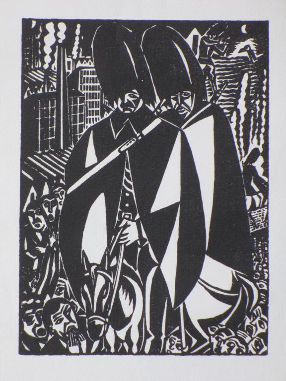 Frans Masereel, Gendarmen, Houtsnede 1921 verkocht voor € 35!