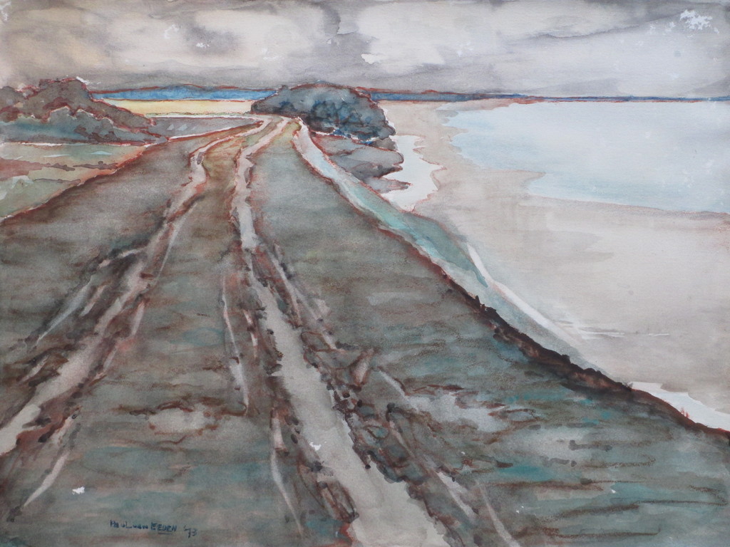 Paul van Eeden, Rivierlandschap, Aquarel kopen? Bied vanaf 1!