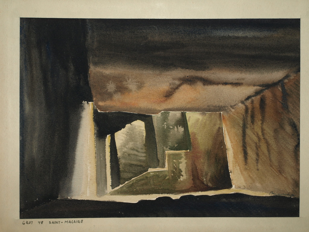 Bas van der Smit (1915) – Aquarel – Grot te Saint-Macaire –Gesigneerd – ca 1955 kopen? Bied vanaf 50!