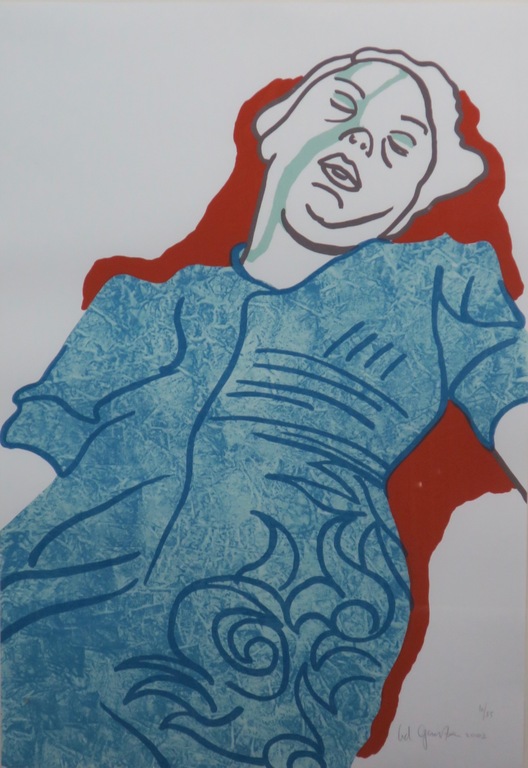 Ad Gerritsen: Zeefdruk, Slapende vrouw -Ingelijst kopen? Bied vanaf 35!