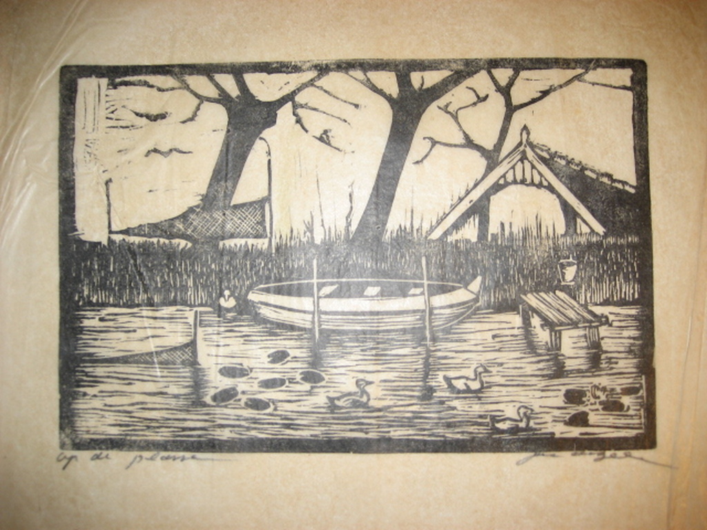  Jac. De Beer 3 Houtdrukken Flamingo's Op de Plas, en Giethoorn kopen? Bied vanaf 1!