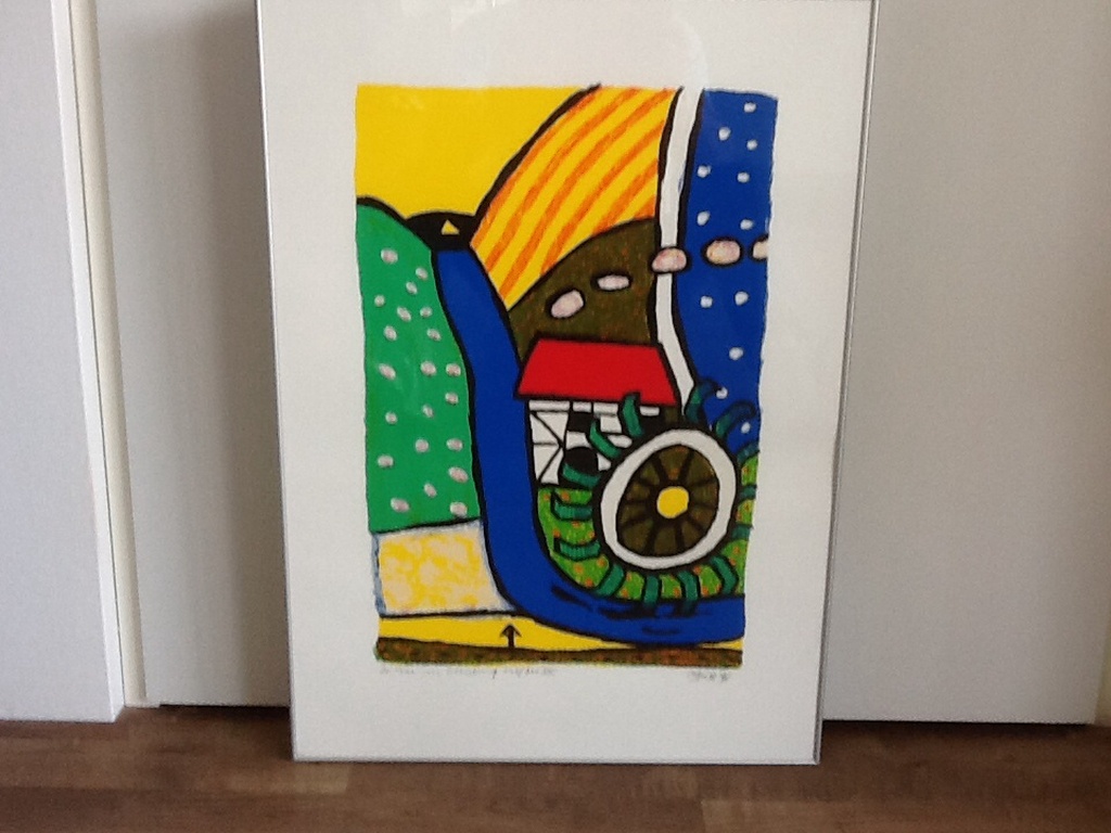 Clemens Briels: Kleurenzeefdruk,ingelijst en gesigneerd " Zomer in Limburg " verkocht voor € 65!