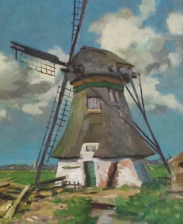 Joop Coenders: Olieverf op board 2x : Boerderij en Landschap met met molen kopen? Bied vanaf 275!