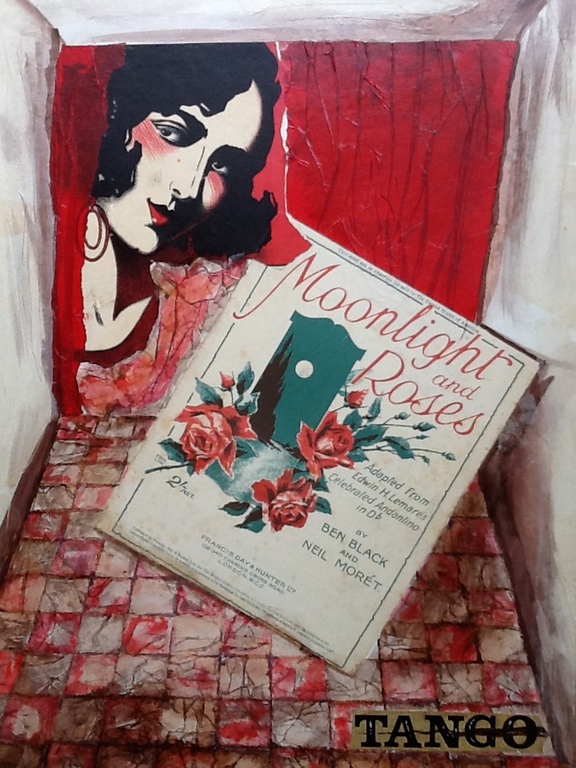 Anina Margiono, Moonlight and Roses,collage, krijt ,verf, gesigneerd kopen? Bied vanaf 1!