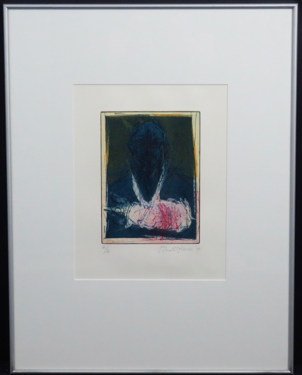 Ronald Tolman: Ets, Zelfportret met ornament -Ingelijst verkocht voor € 60!