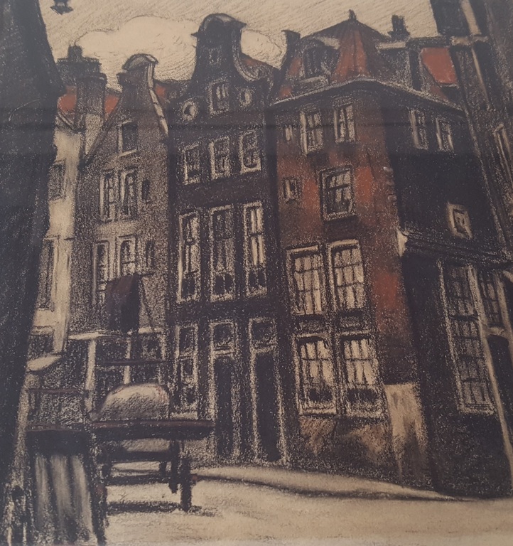 Prachtig werk van Ger van Vliet (1880-1972) - tekening, straatje amsterdam verkocht voor € 45!